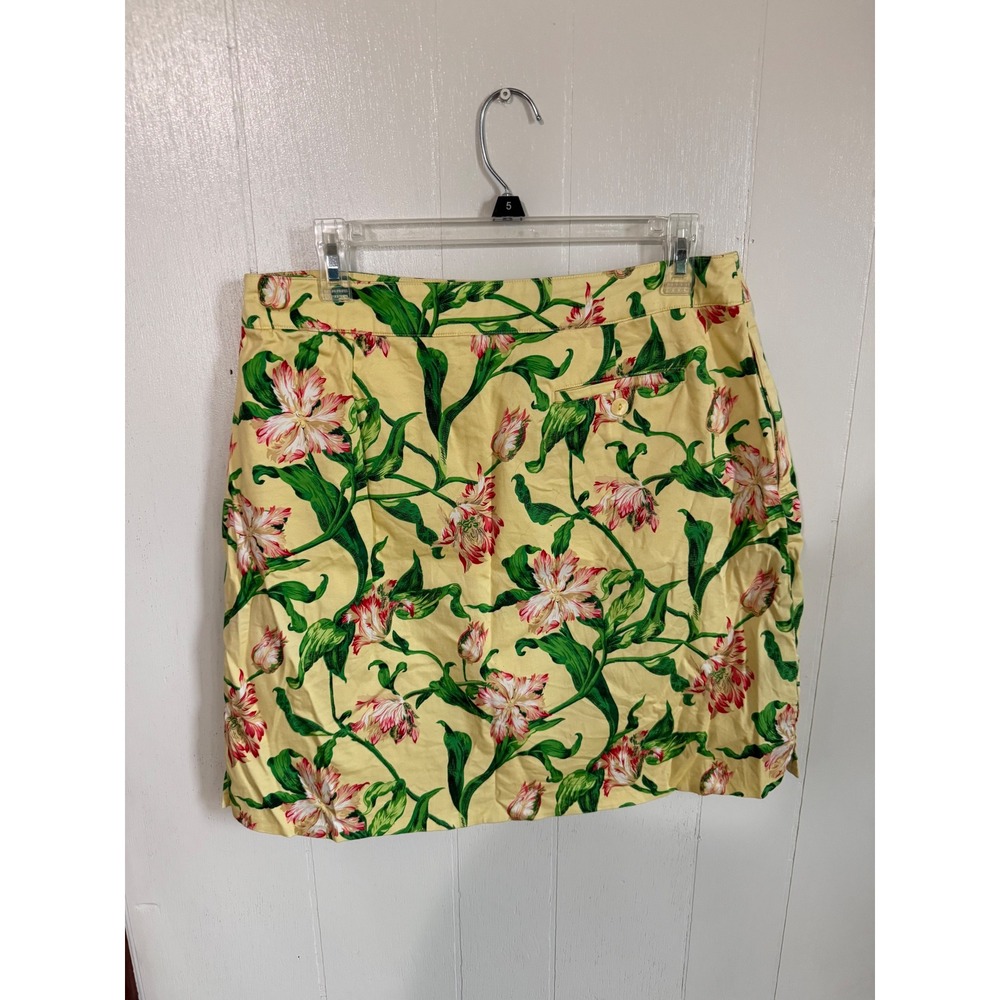 Eileen Fisher Women's Size 10 Yellow Floral Print Straight Skirt